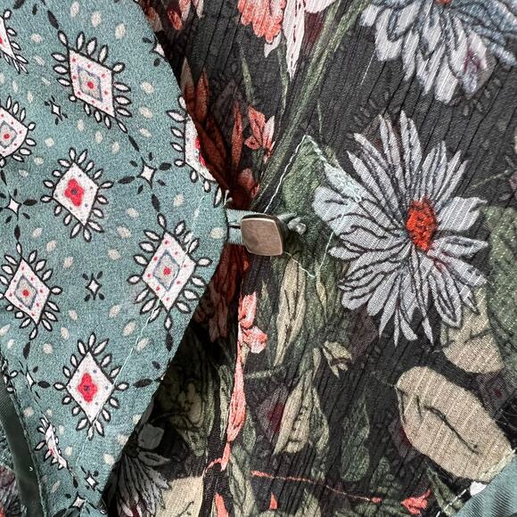 Anthropologie Tiny Blouse Womens Size Medium Teal Floral Geometric Sheer Wrap - Picture 6 of 16
